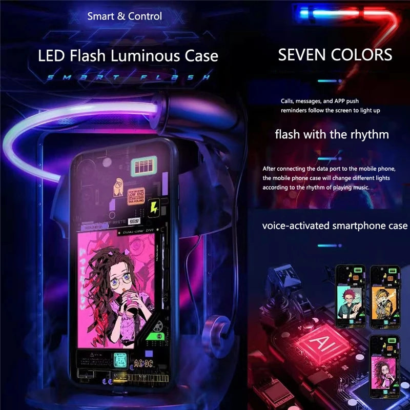 Demon Slayer: Nezuko Kamado Luminous LED Glow Phone Case - Cyberpunk