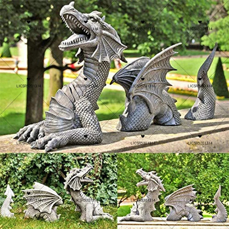 Mystic Weave Dragon Sculpture Set - Gothic Resin Garden Statues