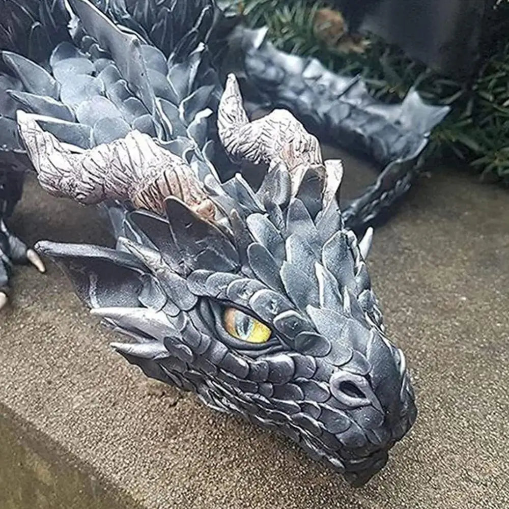 Mystic Gothic Squatting Dragon Statue - Enchanting Garden Guardian Sculpture