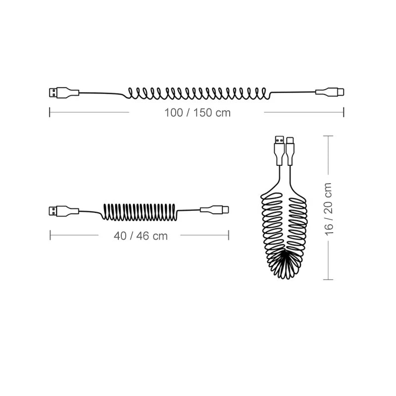 Ultra-Fast 66W Dual USB Spring Telescopic Cable – Extendable & Tangle-Free