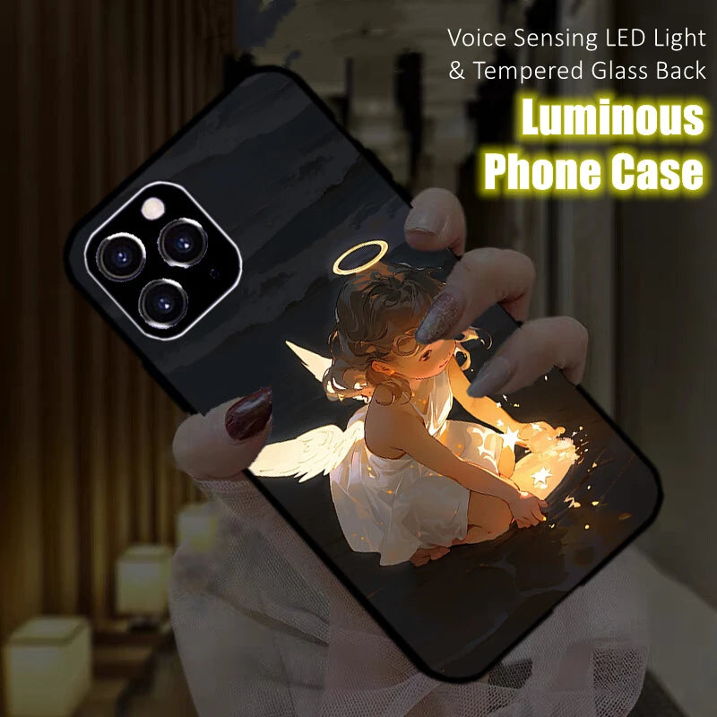 Angel Whisper LED Case - Luminous Tempered Glass Phone Cover for iPhone