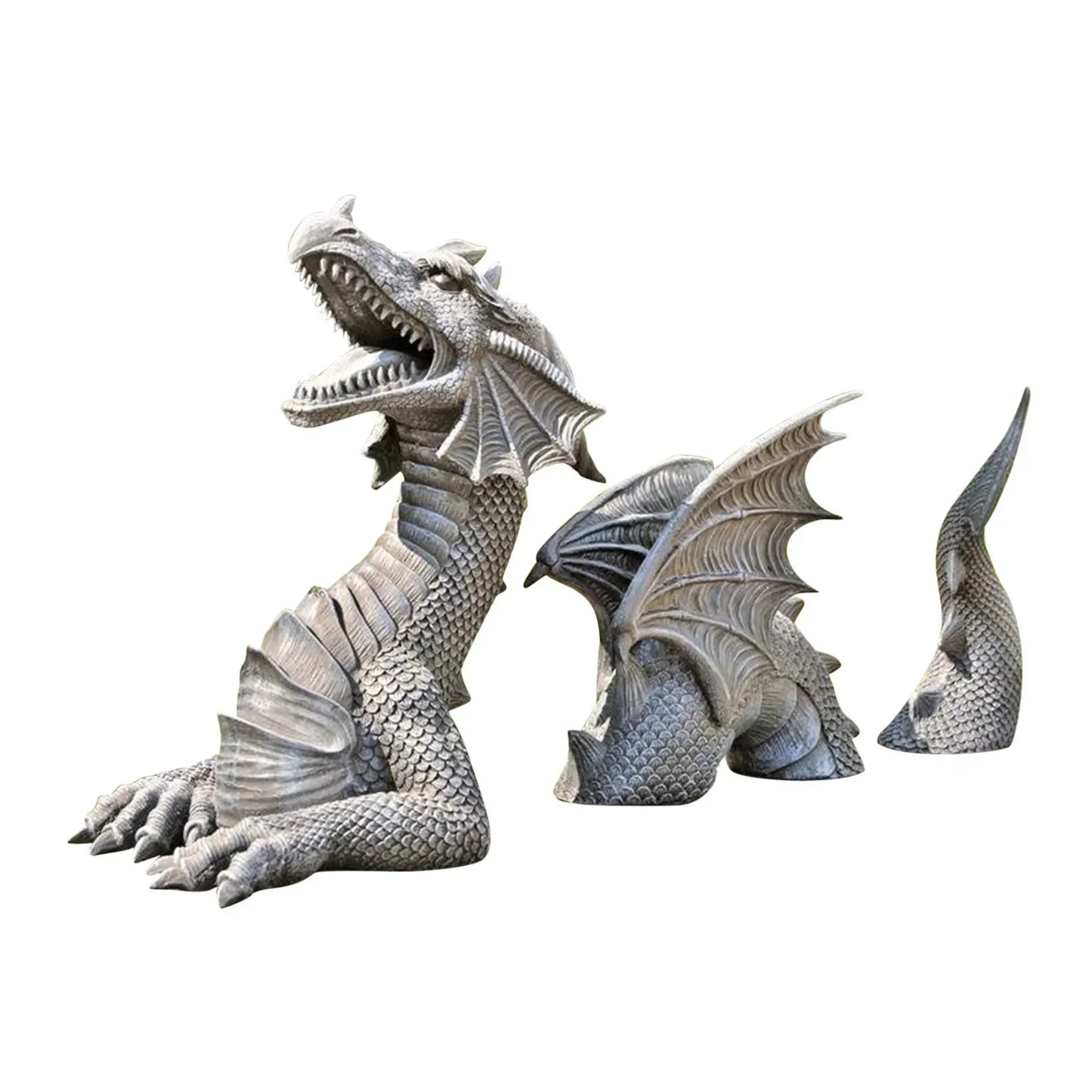 Mystic Weave Dragon Sculpture Set - Gothic Resin Garden Statues