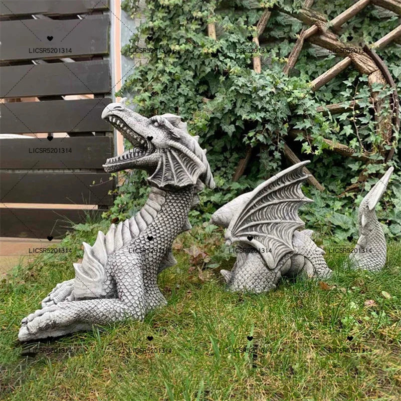 Mystic Weave Dragon Sculpture Set - Gothic Resin Garden Statues