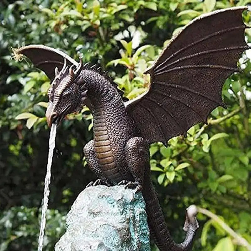 Mystic Gothic Garden Dragon Fountain - Resin Water Spray Sculpture