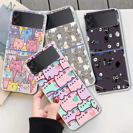 Various Clear Cat-Themed TPU Cases for Samsung Galaxy Z Flip Series - Durable & Stylish Protection