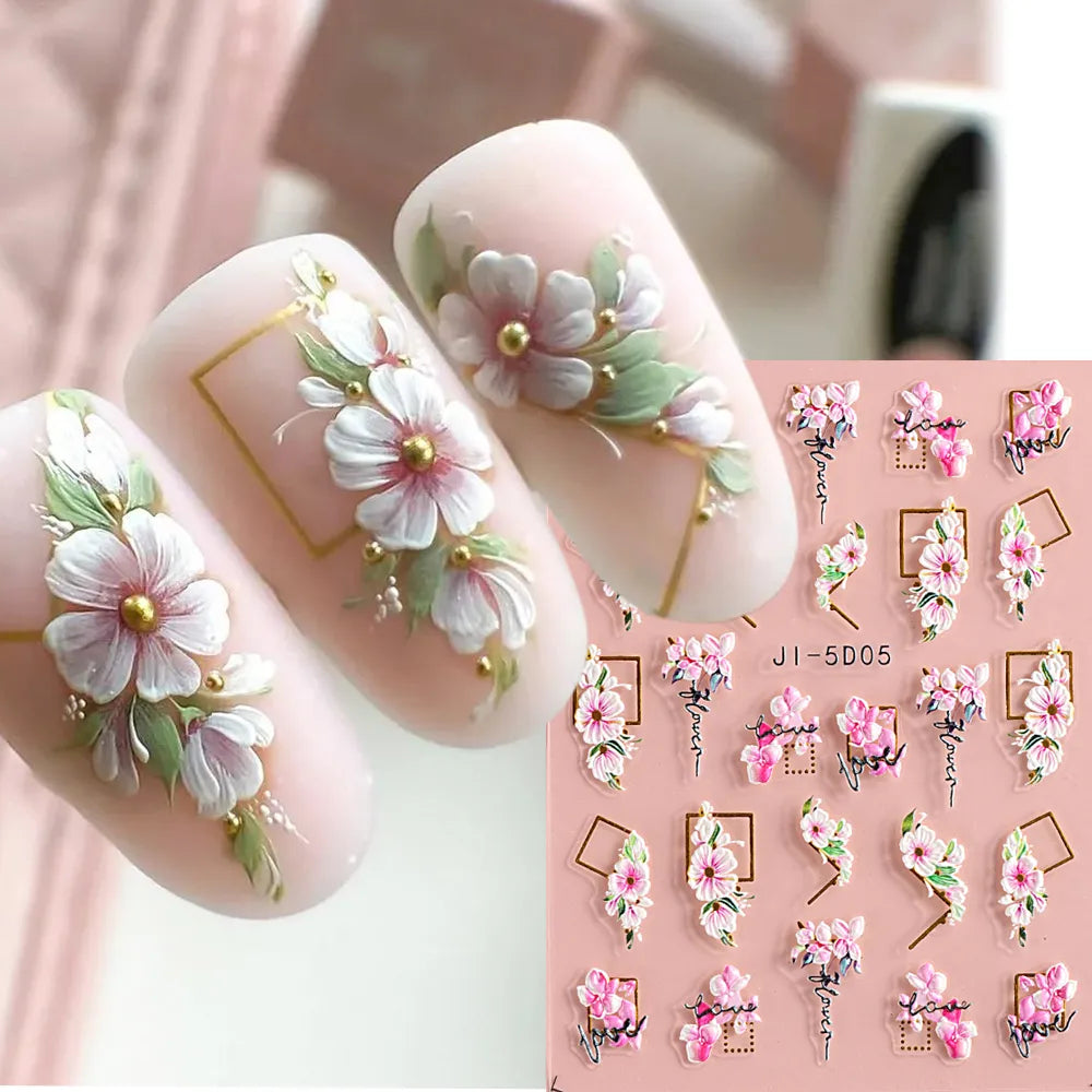 Floral Geometric Gold 5D Nail Art Stickers – Enhance Your Manicure