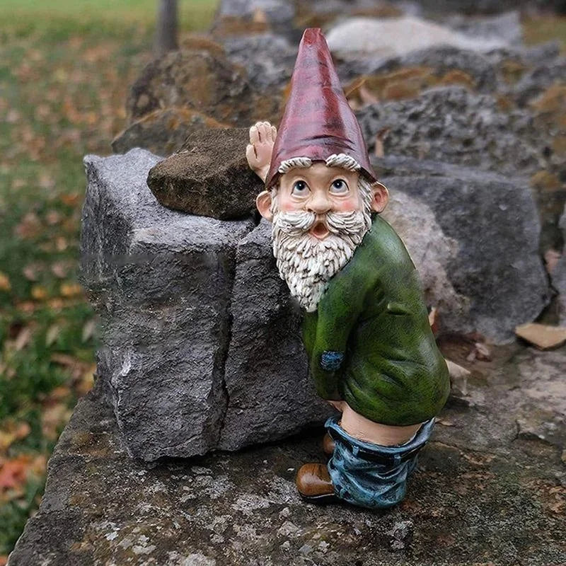 Cheeky Garden Gnome - Mischievous Peeing Dwarf Statue