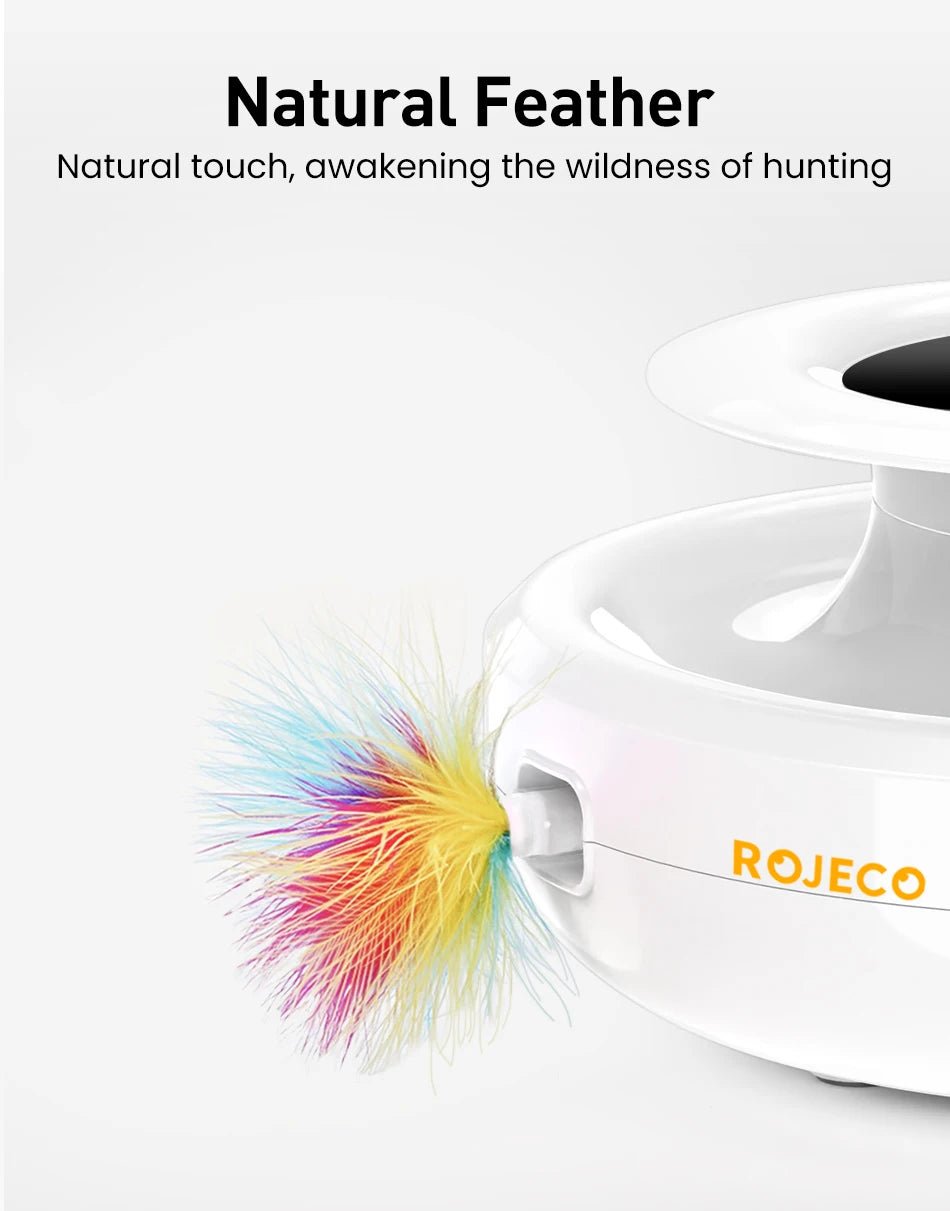 ROJECO 2-in-1 Dynamic Cat Teaser Toy - Automatic Feather & Ball Interactive Pet Toy