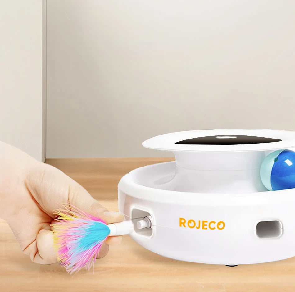 ROJECO 2-in-1 Dynamic Cat Teaser Toy - Automatic Feather & Ball Interactive Pet Toy