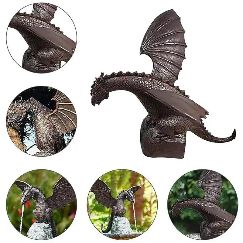 Mystic Gothic Garden Dragon Fountain - Resin Water Spray Sculpture