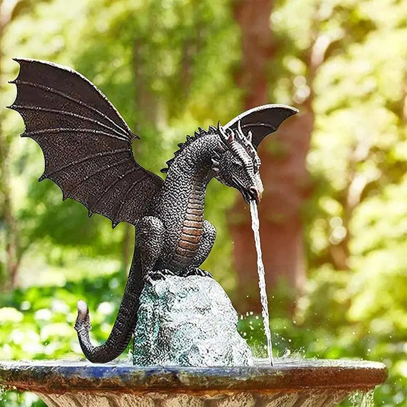 Mystic Gothic Garden Dragon Fountain - Resin Water Spray Sculpture