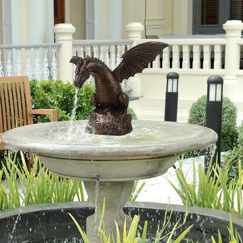 Mystic Gothic Garden Dragon Fountain - Resin Water Spray Sculpture