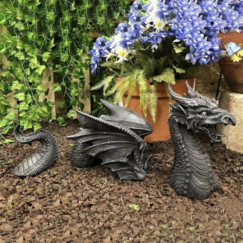 Mystic Weave Dragon Sculpture Set - Gothic Resin Garden Statues