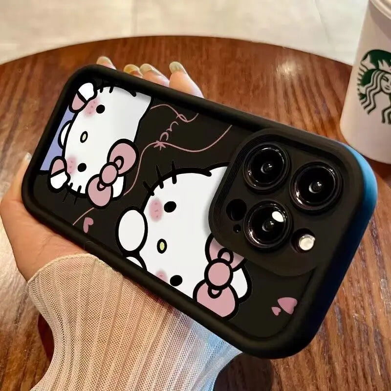 Miniso Sanrio Love Hello Kitty Phone Case For iphone 15 14 13 PRO MAX 11 12 13 PRO XR 8 PLUS 2 Only KT Cats Silica Gel Anti Drop