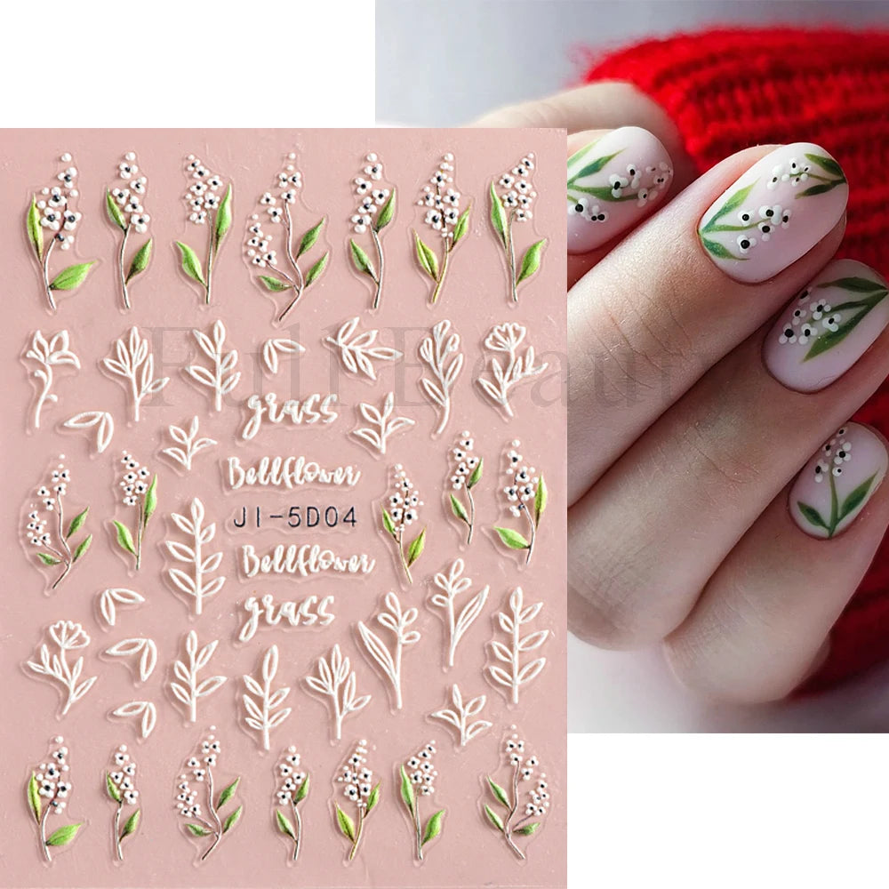 Floral Geometric Gold 5D Nail Art Stickers – Enhance Your Manicure