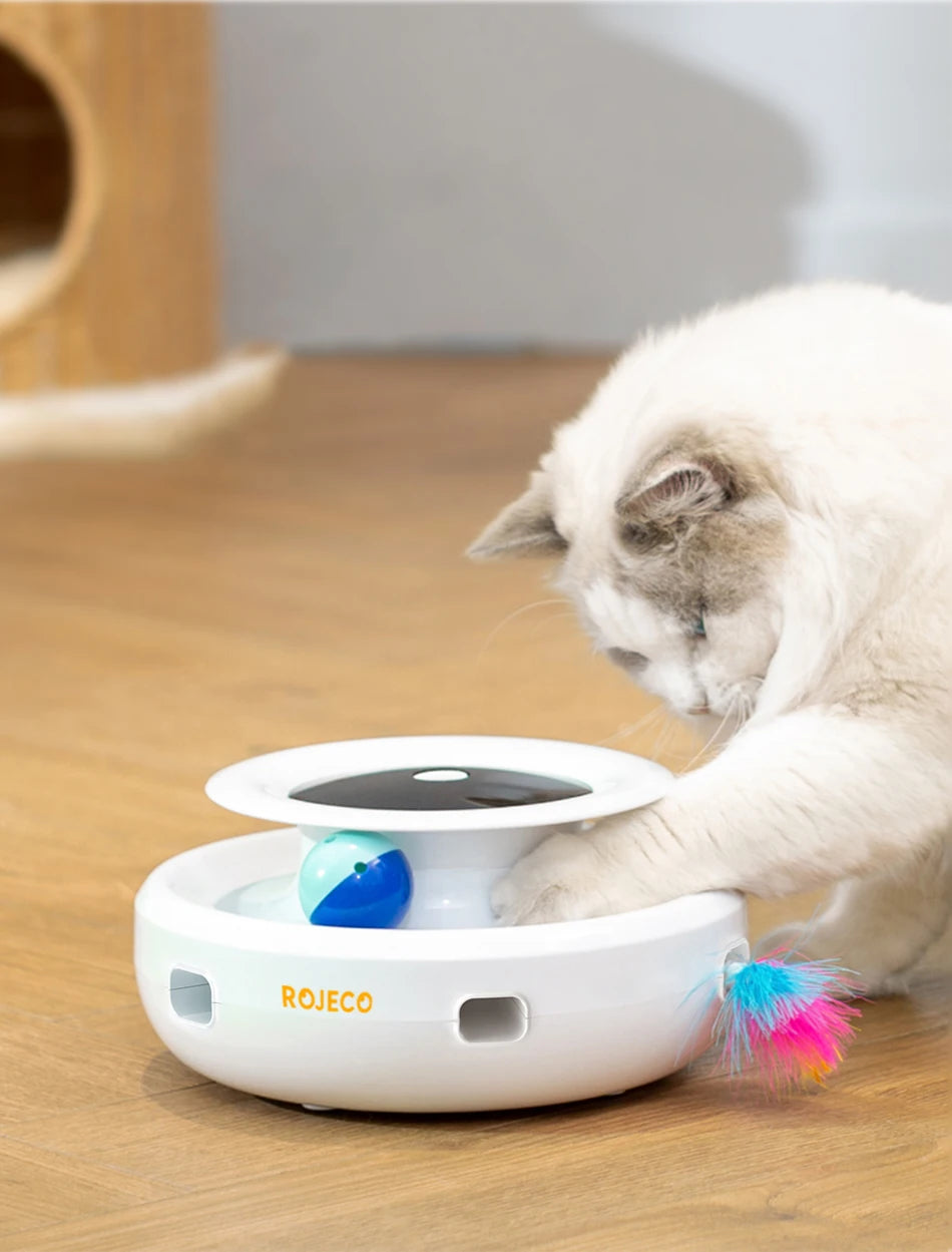 ROJECO 2-in-1 Dynamic Cat Teaser Toy - Automatic Feather & Ball Interactive Pet Toy