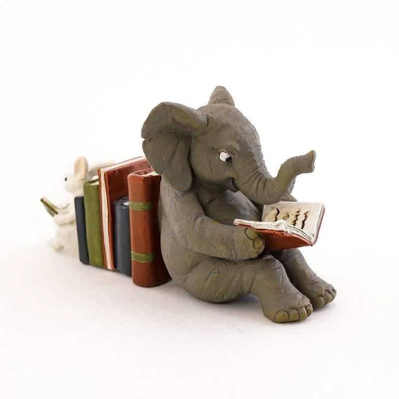 Whimsical Elephant & Rabbit Reading Bookends - Decorative Resin Sculptures