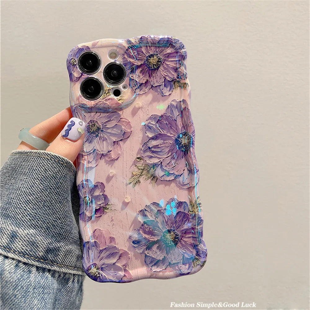 Luxury Laser Oil Painting Flowers iPhone Case - Anti-Scratch, Shockproof, Elegant Design