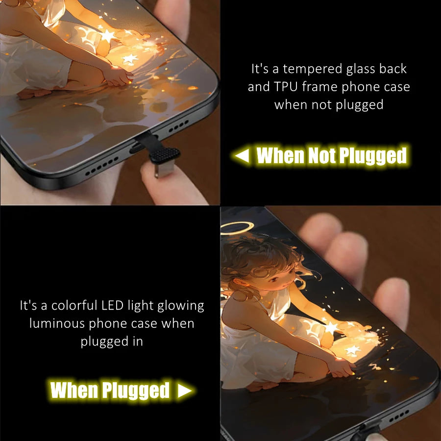 Angel Whisper LED Case - Luminous Tempered Glass Phone Cover for iPhone