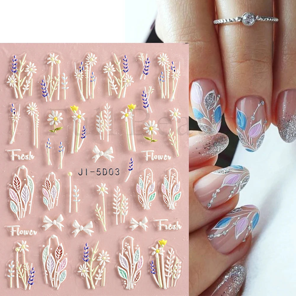 Floral Geometric Gold 5D Nail Art Stickers – Enhance Your Manicure