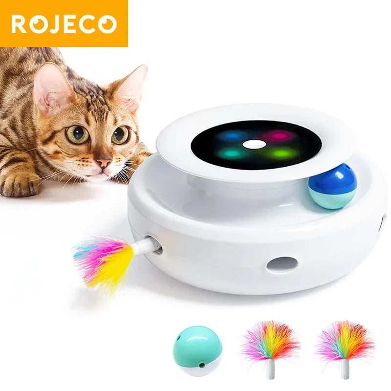 ROJECO 2-in-1 Dynamic Cat Teaser Toy - Automatic Feather & Ball Interactive Pet Toy