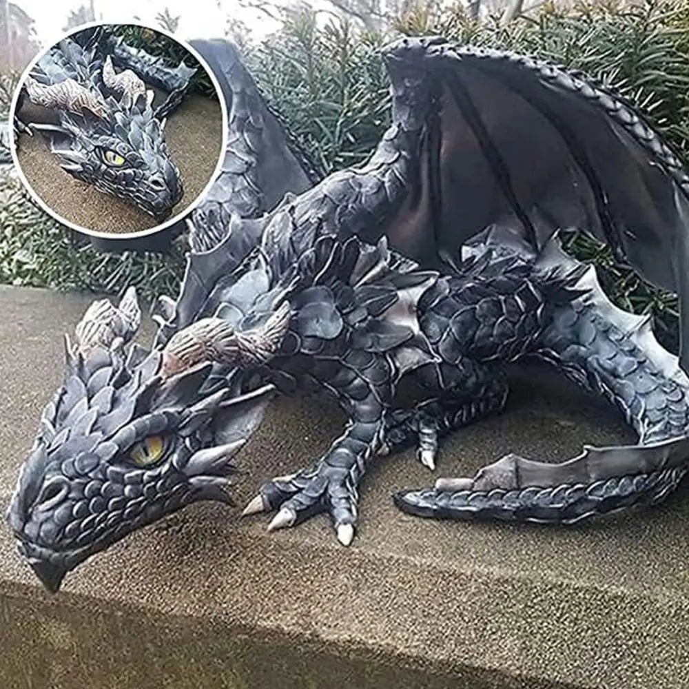 Mystic Gothic Squatting Dragon Statue - Enchanting Garden Guardian Sculpture