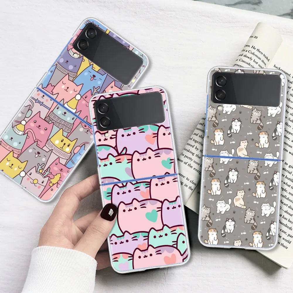 Various Clear Cat-Themed TPU Cases for Samsung Galaxy Z Flip Series - Durable & Stylish Protection