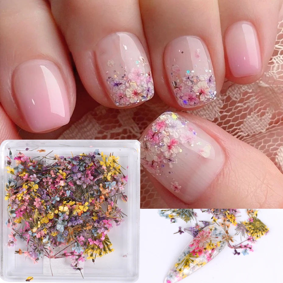 Vibrant 3D Dried Flower Nail Art Decorations - Versatile & Long-Lasting