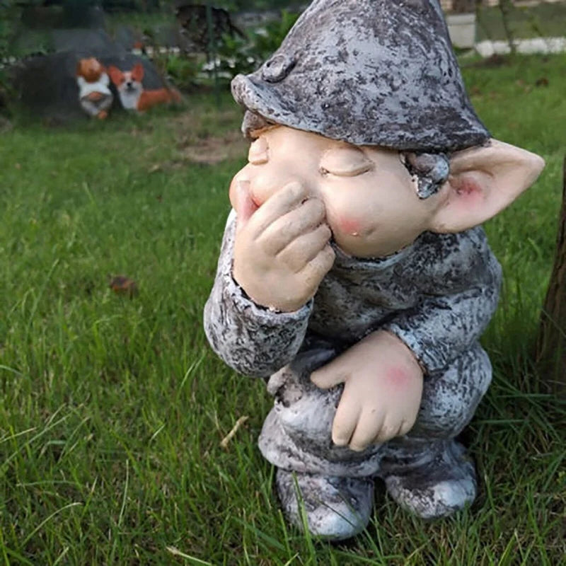 Cheeky Pooping Gnome Statue - Humorous Garden Ornament