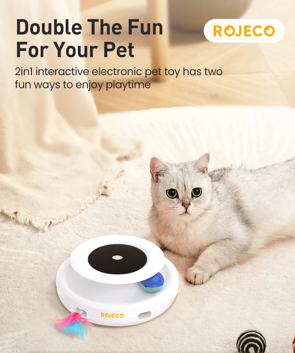 ROJECO 2-in-1 Dynamic Cat Teaser Toy - Automatic Feather & Ball Interactive Pet Toy