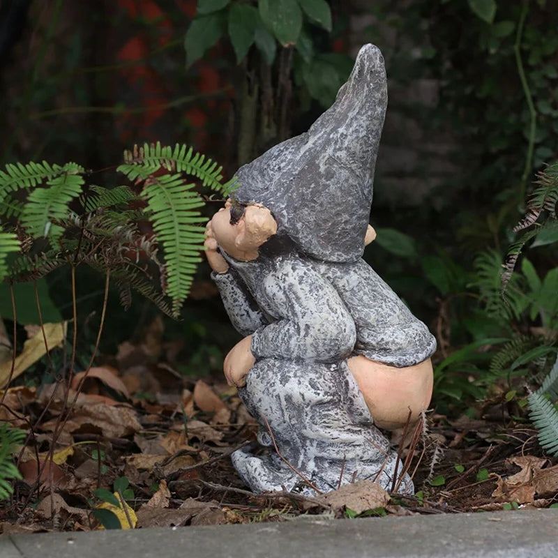 Cheeky Pooping Gnome Statue - Humorous Garden Ornament