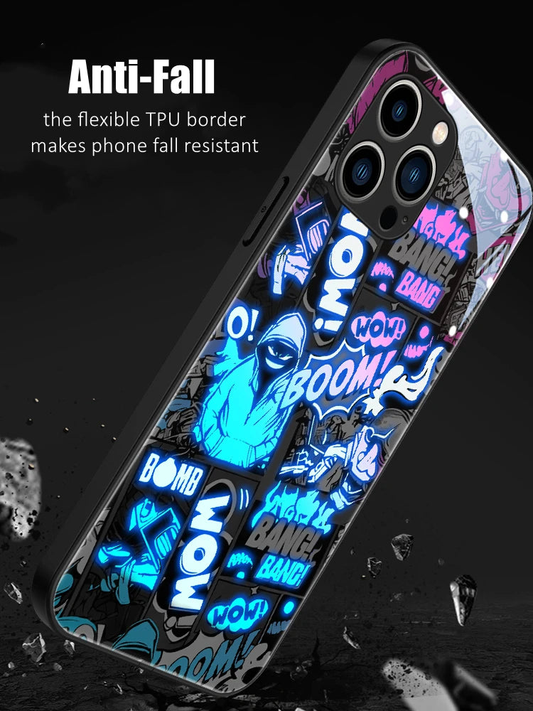 Pop Art LED Graffiti Phone Case - Dynamic Luminous Cover for iPhone Series