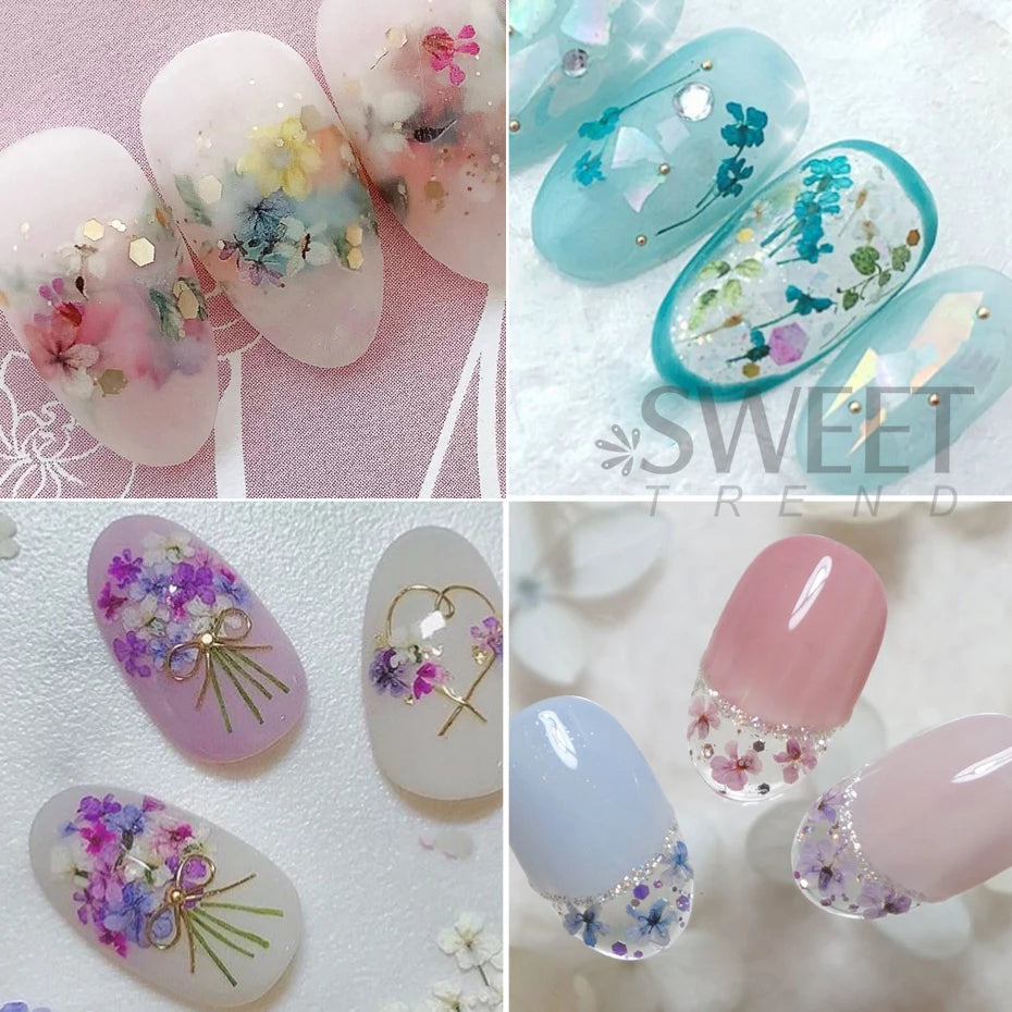 Vibrant 3D Dried Flower Nail Art Decorations - Versatile & Long-Lasting