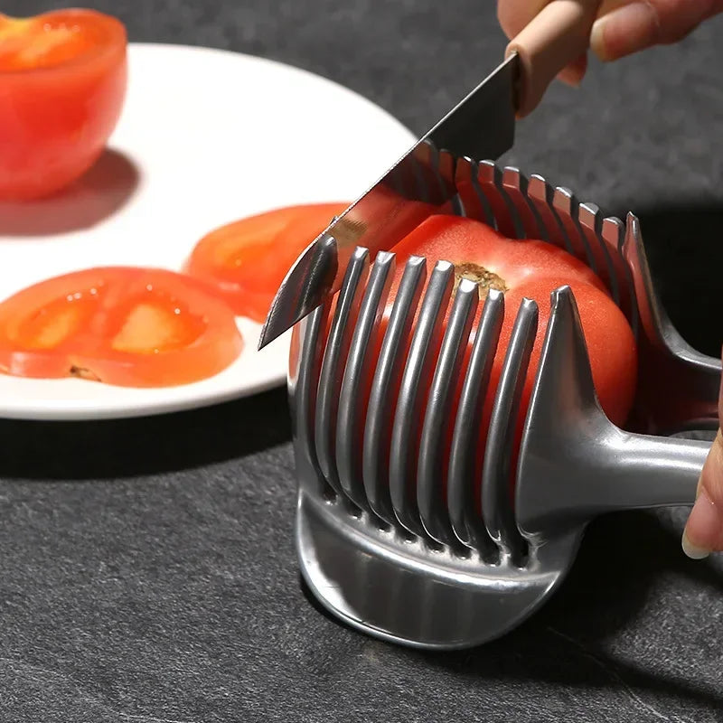 Dual-Purpose Chef's Mate: Stainless Steel and Plastic Kitchen Slicer