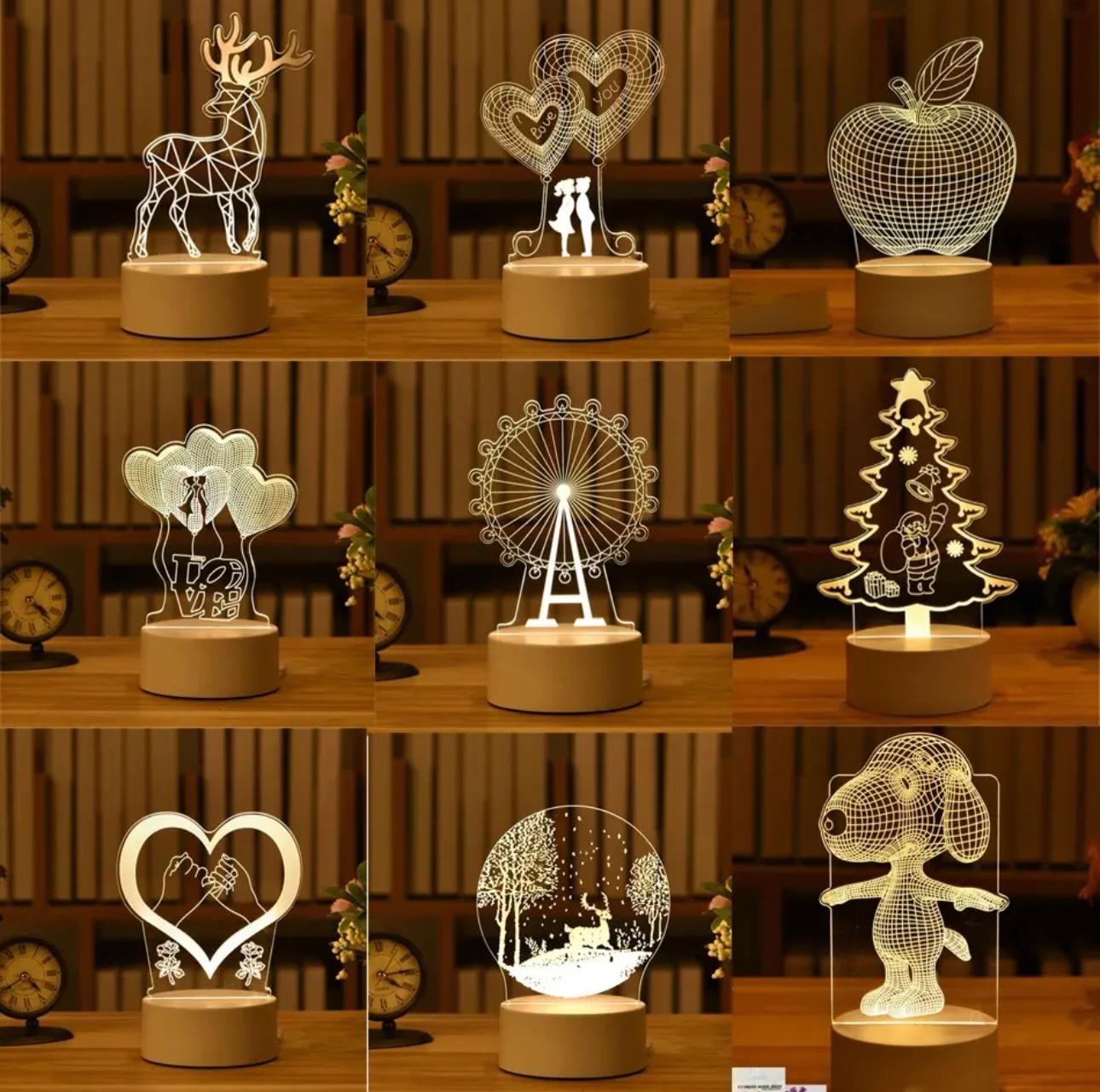 Enchanted Glow 3D Acrylic Night Lights – USB-Powered Artistic Illumination