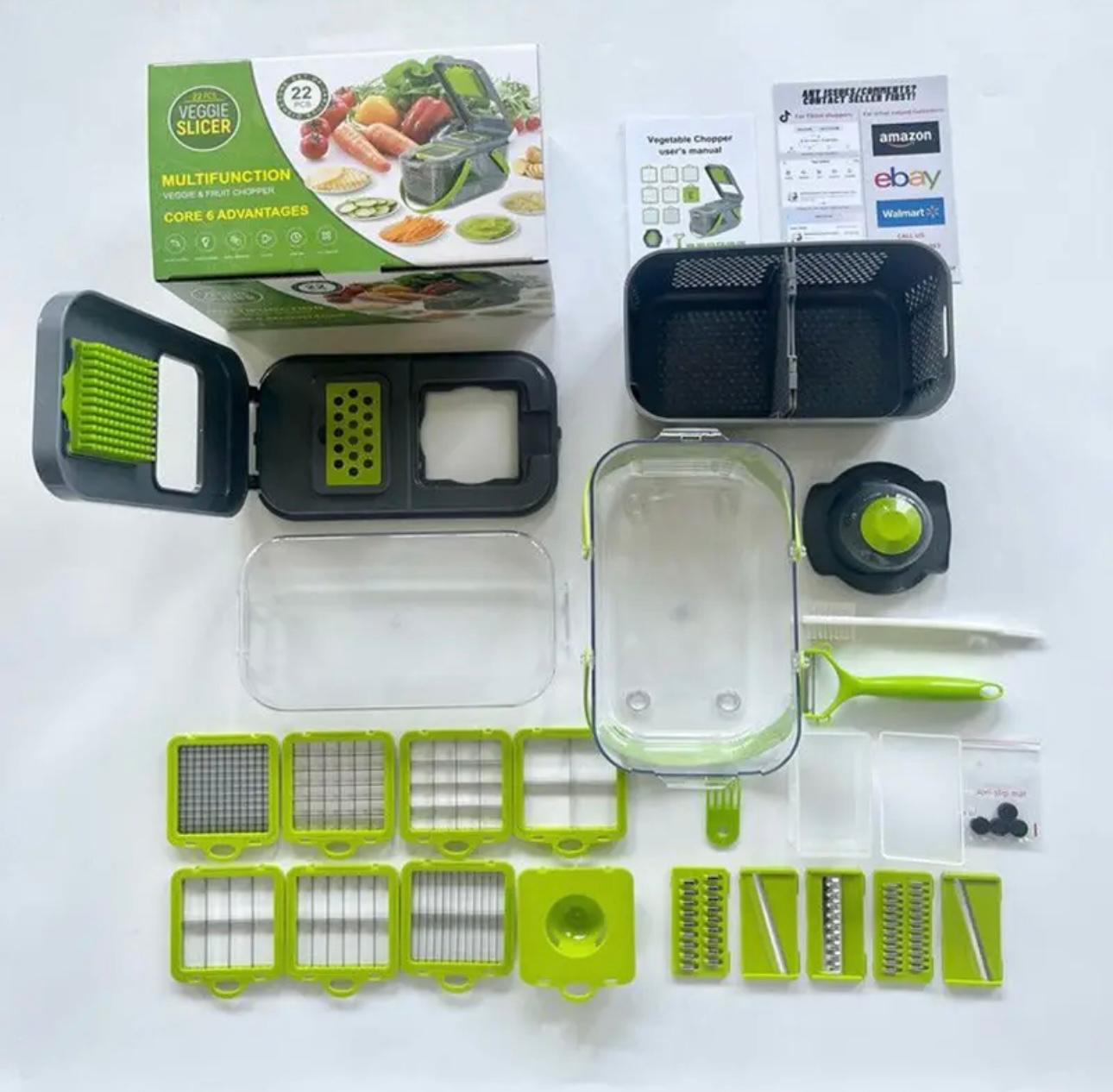 Kitchen Pro 15/22-Piece Produce Master: Ultimate Multi-Blade Veggie & Fruit Cutter