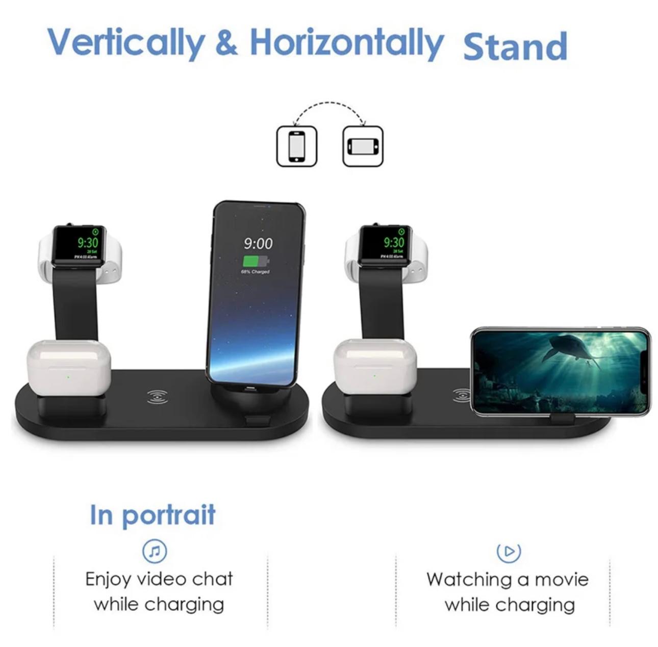 Versatile 5-in-1 Qi-Certified Wireless Charging Dock: Rotate, Watch & Charge