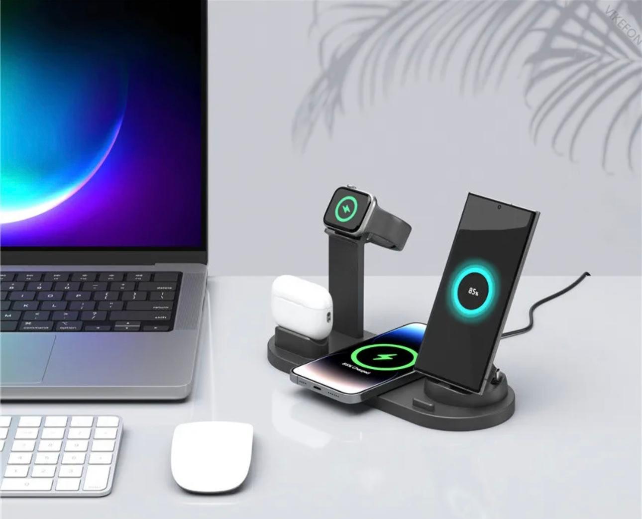 Versatile 5-in-1 Qi-Certified Wireless Charging Dock: Rotate, Watch & Charge