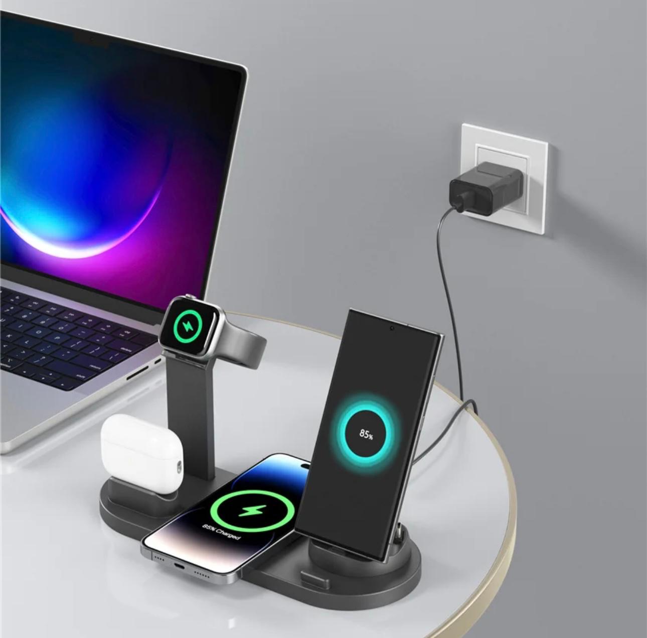 Versatile 5-in-1 Qi-Certified Wireless Charging Dock: Rotate, Watch & Charge