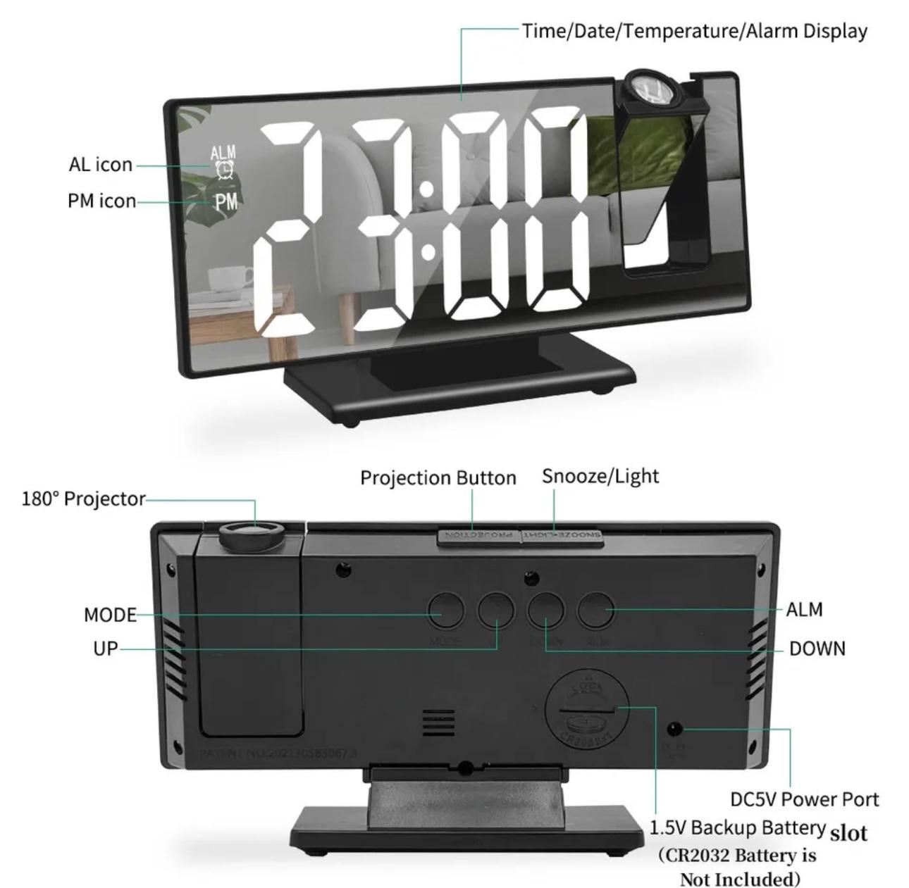 Multifunctional LED Projector Clock & Mirror - Advanced Time Projection