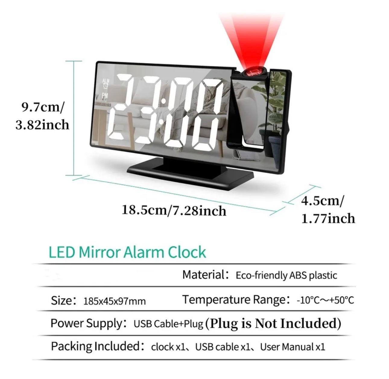 Multifunctional LED Projector Clock & Mirror - Advanced Time Projection