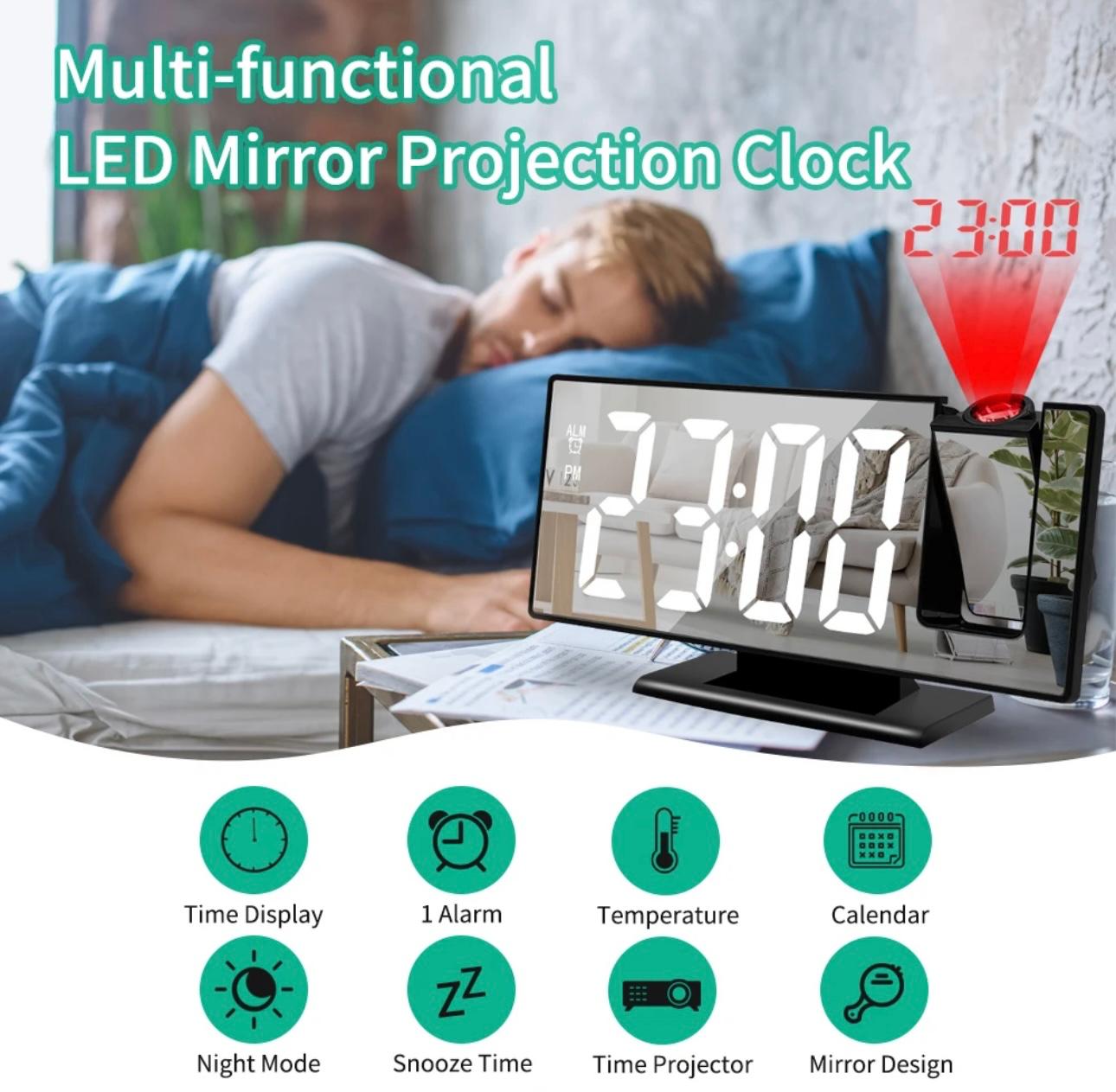 Multifunctional LED Projector Clock & Mirror - Advanced Time Projection