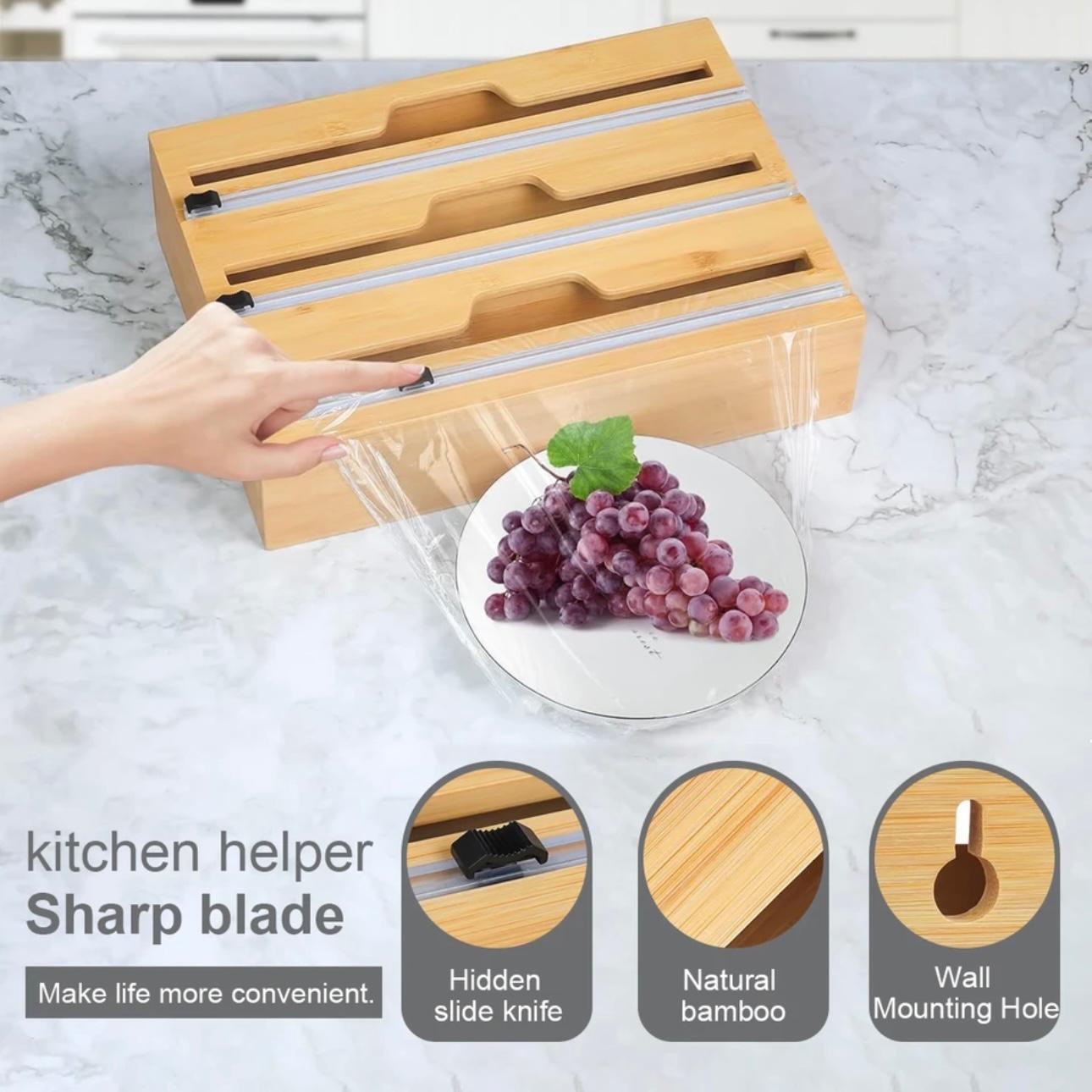 Bamboo WrapNeat 3-in-1 Kitchen Organizer with Precision Cutters