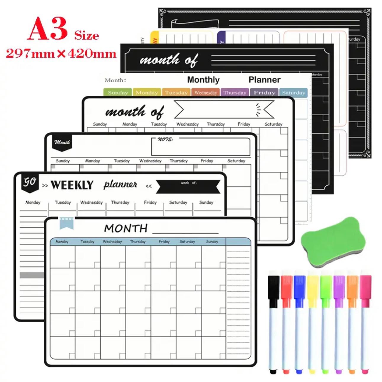 Magnetic A3 Monthly/Weekly Planner Whiteboard - Versatile Organizational Tool