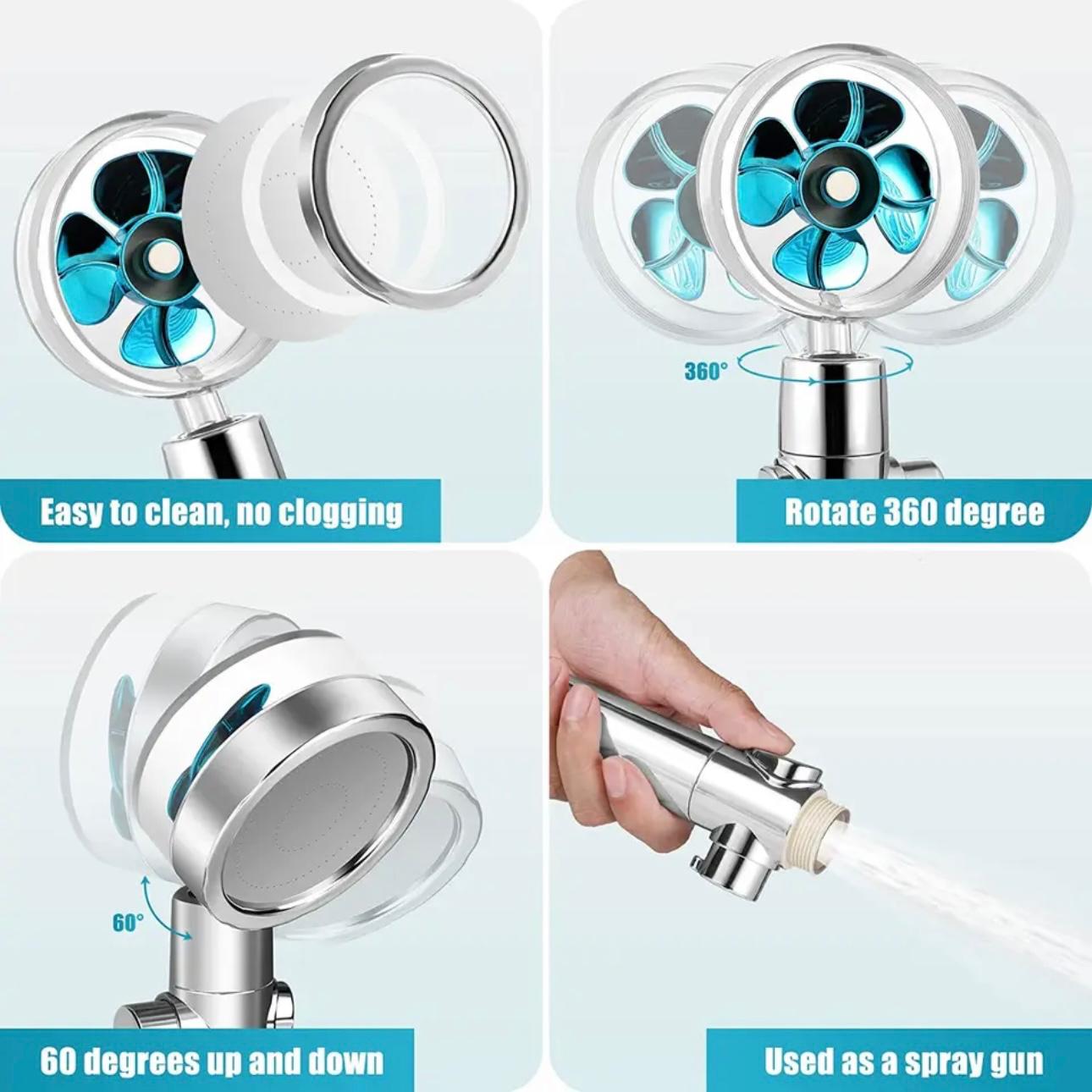 TurboSpin Eco Shower Head - High-Pressure Water-Saving Design