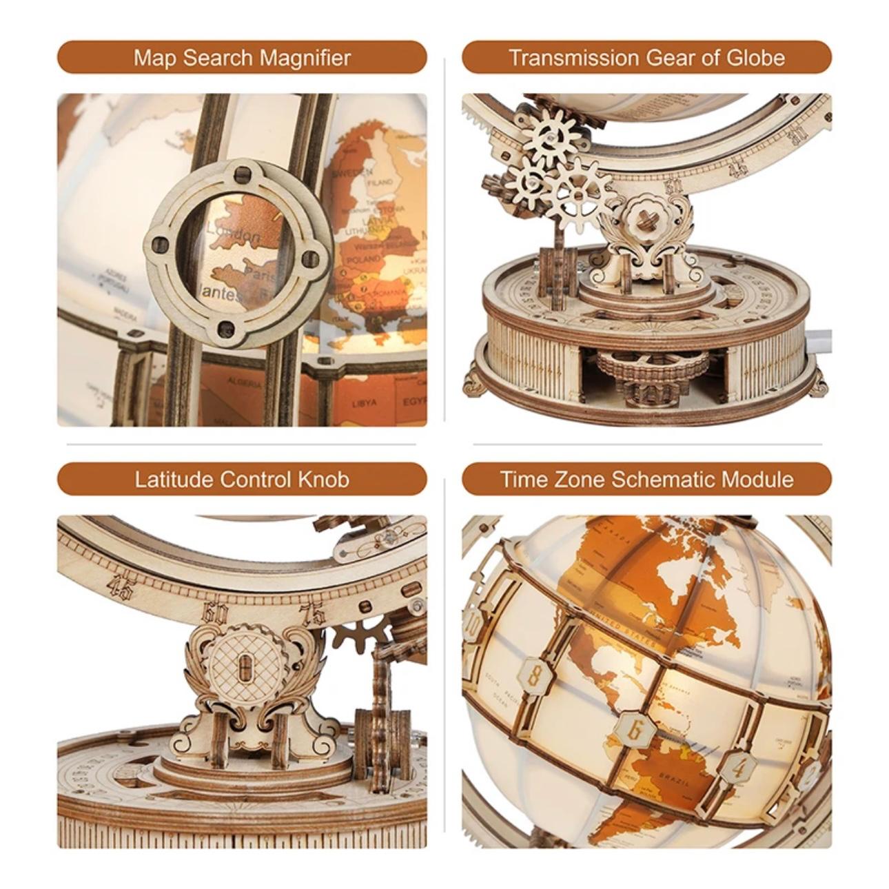 GlobeLight Explorer: 3D Wooden Luminous Globe Puzzle with LED