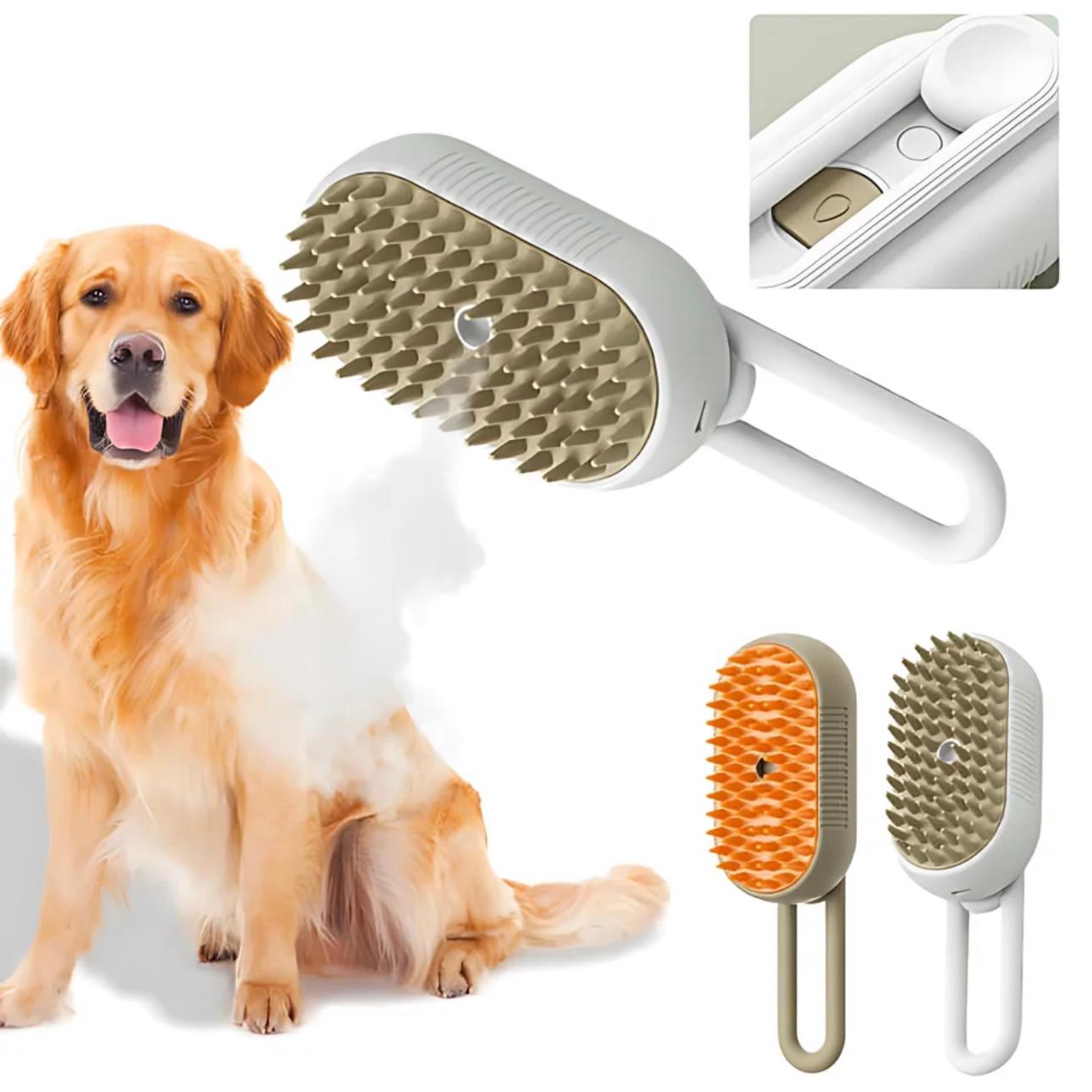 Steamy Pet Pro Brush: 3-in-1 Electric Spray Grooming Tool for Dogs & Cats