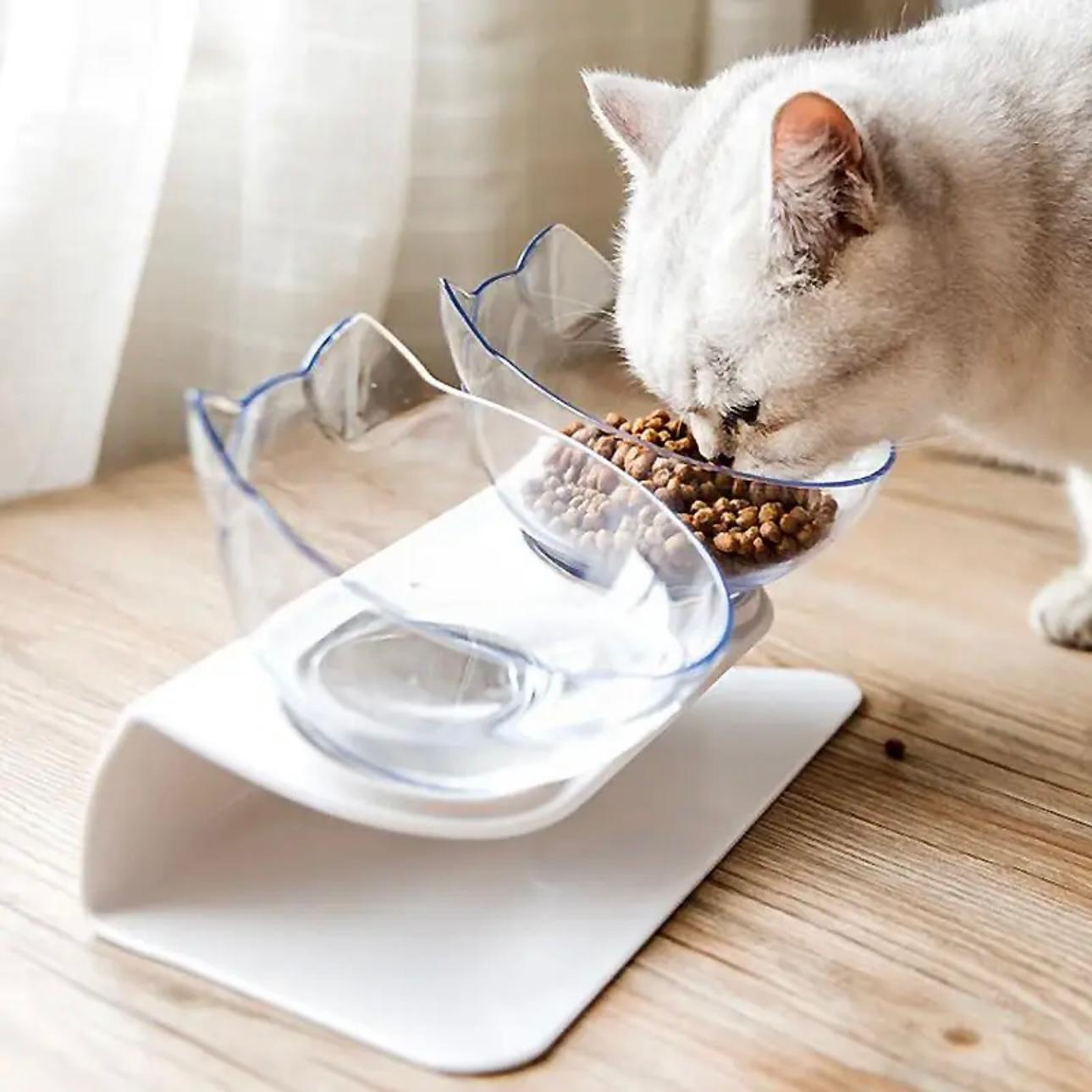 Ergonomic Non-Slip Pet Bowl with 15°C Slant - Cat & Dog Feeding Stand