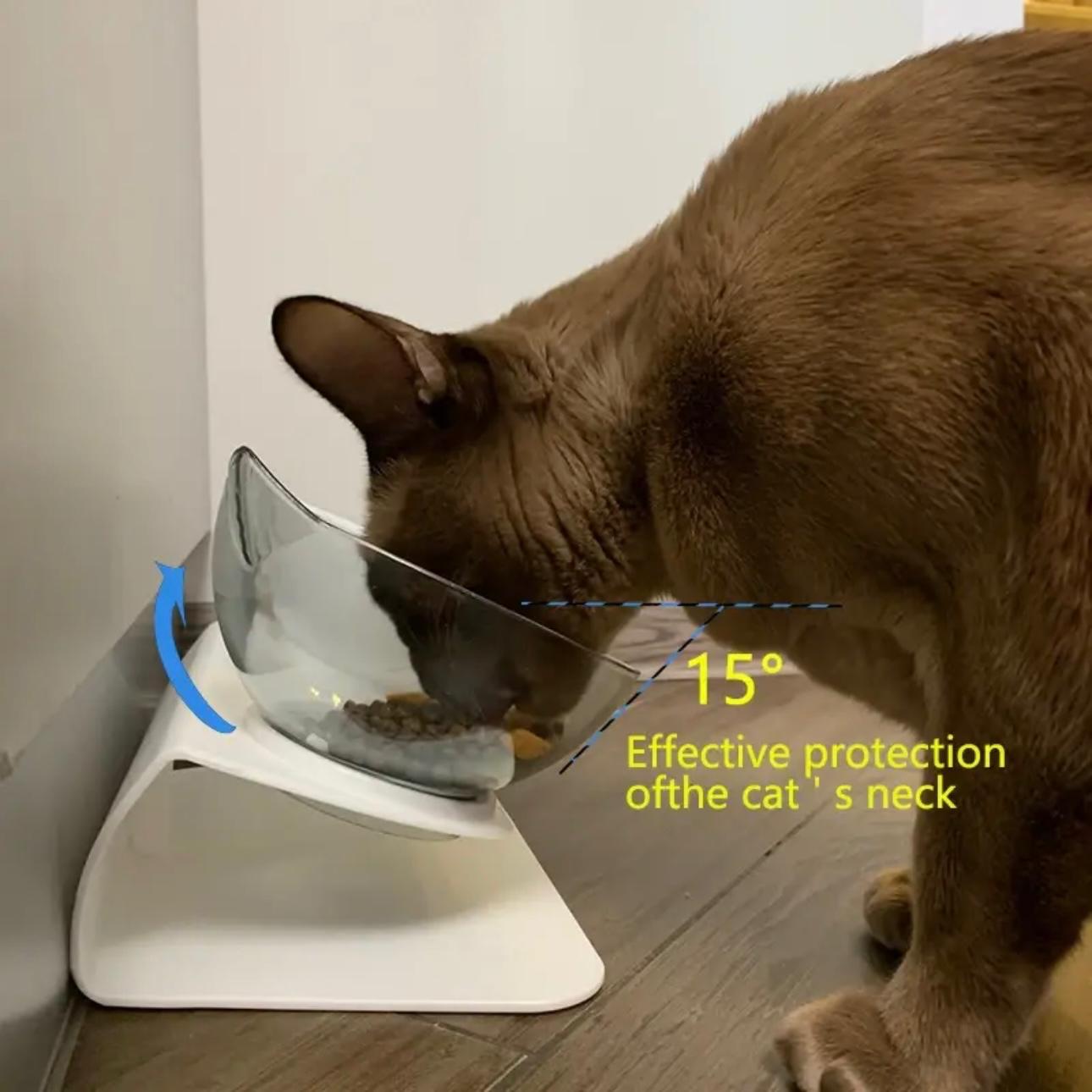 Ergonomic Non-Slip Pet Bowl with 15°C Slant - Cat & Dog Feeding Stand