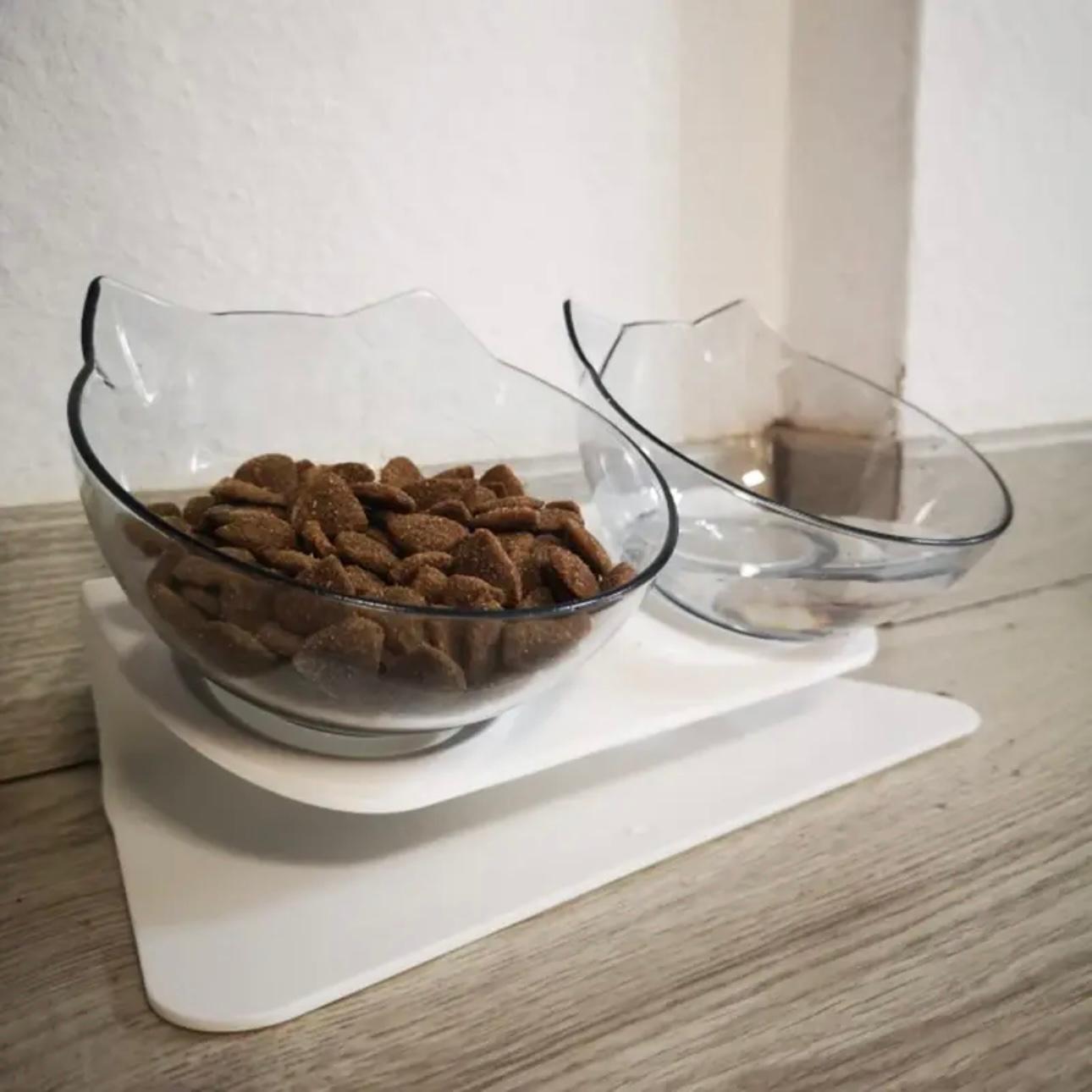 Ergonomic Non-Slip Pet Bowl with 15°C Slant - Cat & Dog Feeding Stand